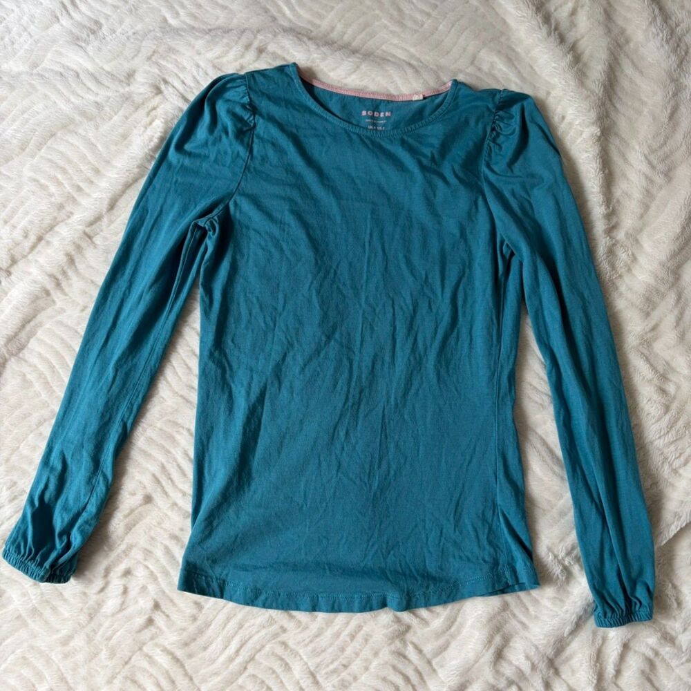 Boden Teal Blue Puff Sleeve Long Sleeve Top Size US 2 / UK 6